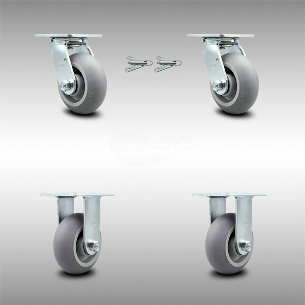 Service Caster 5 Inch SS Thermoplastic Caster Set with Ball Bearing 2 Swivel Lock 2 Rigid SCC SCC-SS30S520-TPRBD-BSL-2-R-2 - main